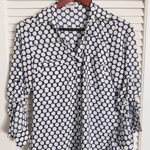 Express Portofino blue and white polka dot long sleeve blouse XS